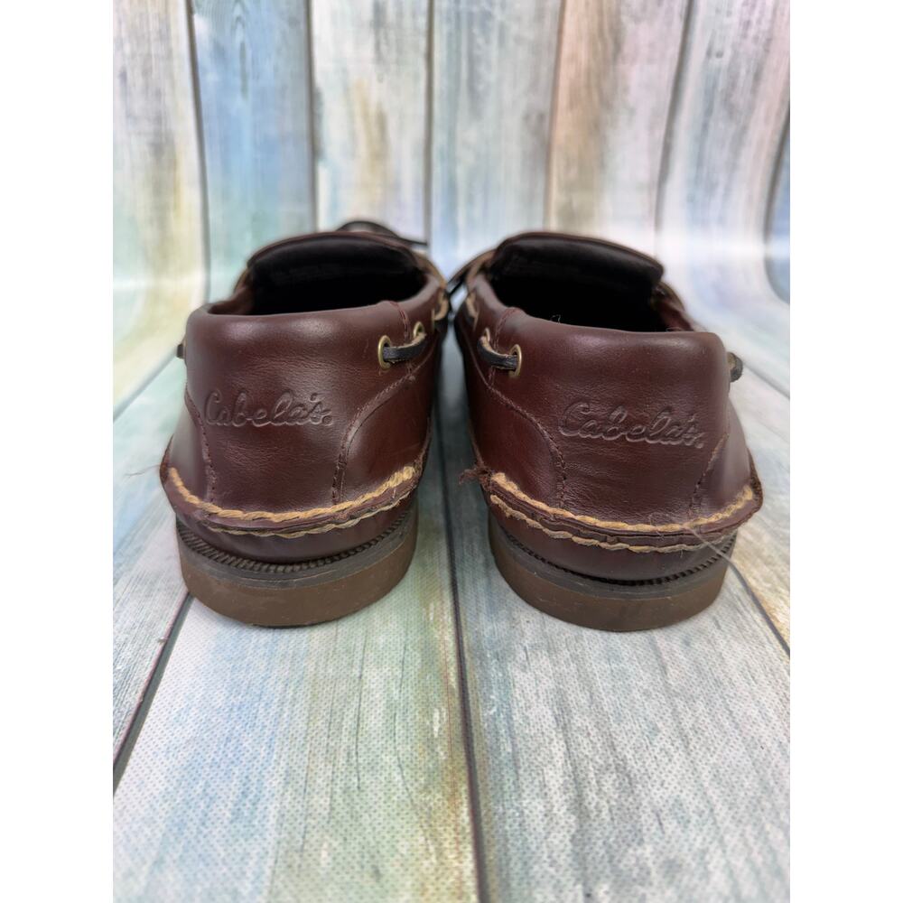 Cabela's Docksider Boat Shoes Brown Leather Vibram Sole Men's Size 12 1 Eye - Picture 4 of 8